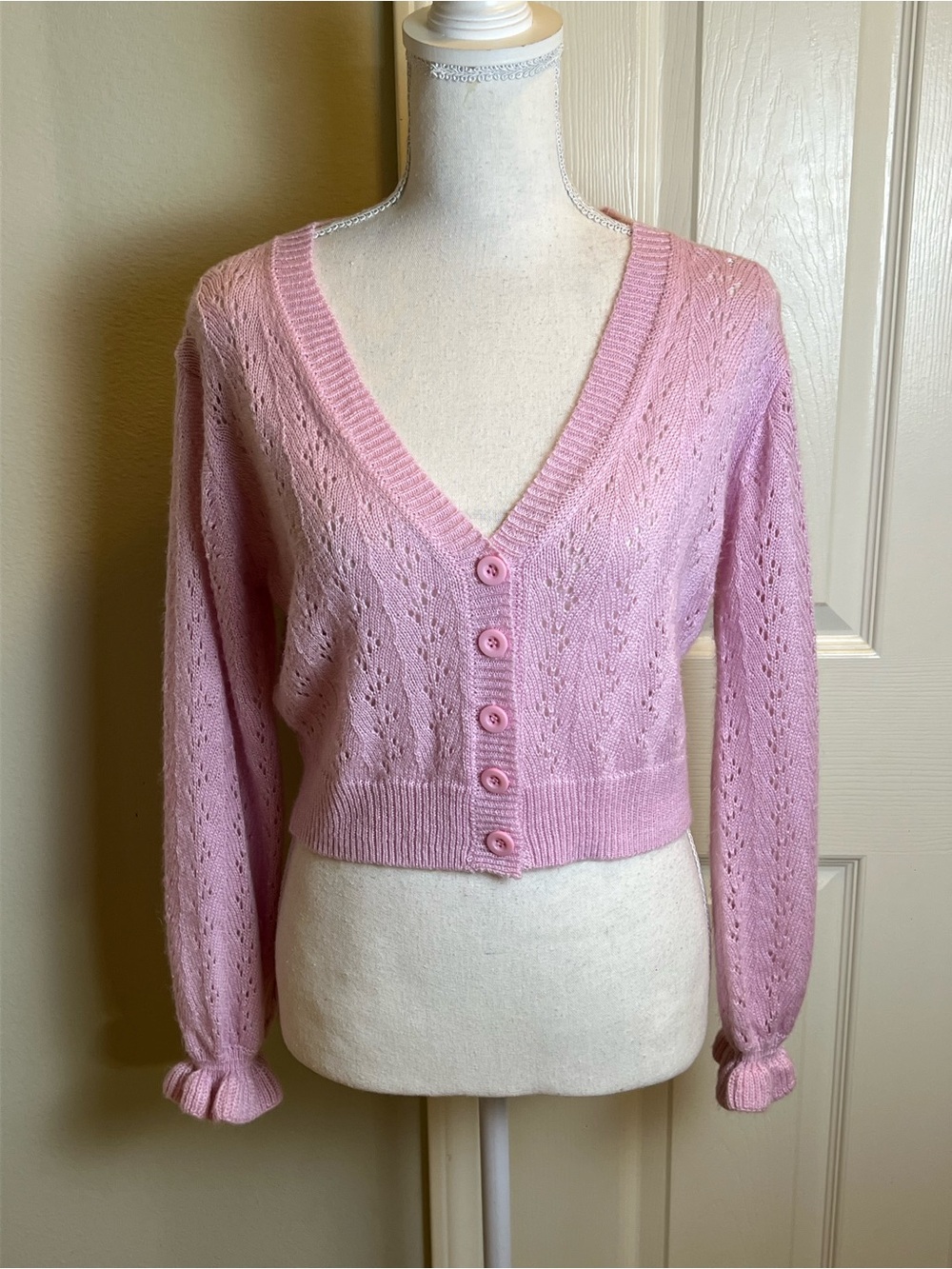PRINCESS POLLY Lyric Pointelle Cropped Cardigan